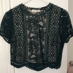 Green lace crop top